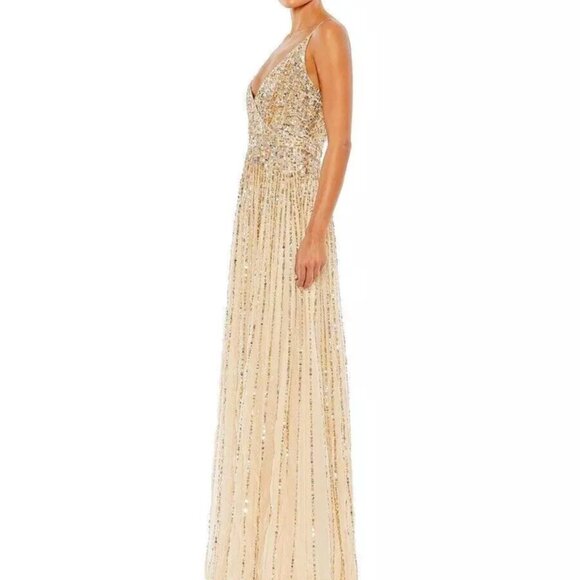 NEW Mac Duggal Sequined Sleeveless Wrap Over A Line Gown with tags SIZE 10 - Picture 1 of 5